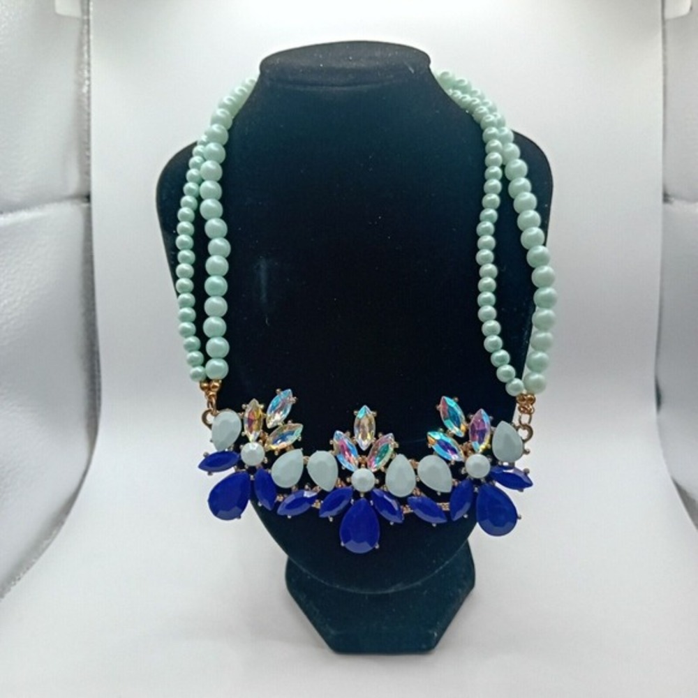 Women's Bib Beaded Statement Necklace Colorful Holographic‎ Rhinestones Fashion